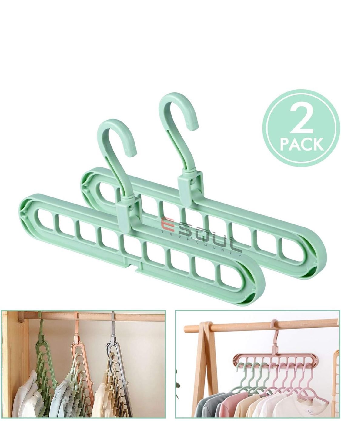 2 Pack Clothes Hangers Space Save Closet