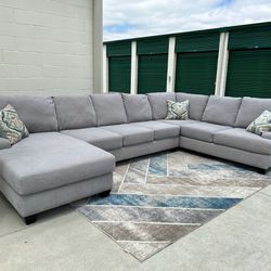 FREE DELIVERY || Large Grey Polyester Sectional U Sofa || FREE INSTALL