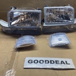 #44 Fit 92-96 Ford F150 F250 F350 Bronco Chrome Amber Headlight Lamp Lights