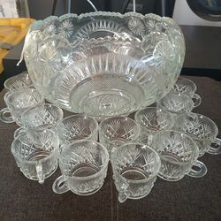 Crystal Punch Bowl with glasses