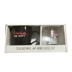 Teacher Gift Set On Duty - Off Duty Coffee Mug 8oz & 22oz. Wine Glass Set New!