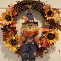 Fall Scarecrow and Sunflower wreath 