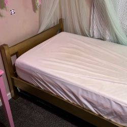 Wooden Twin Bed frame Painted Gold With Nice Mattress And Bunky Board 