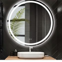  Round Backlit Mirror Bathroom,24 Inch Wall Mounted Vantiy Mirror ,3-Colors of Light with Adjustable Brightness,IP54 Waterproof and Anti-Fog Hotel Mir