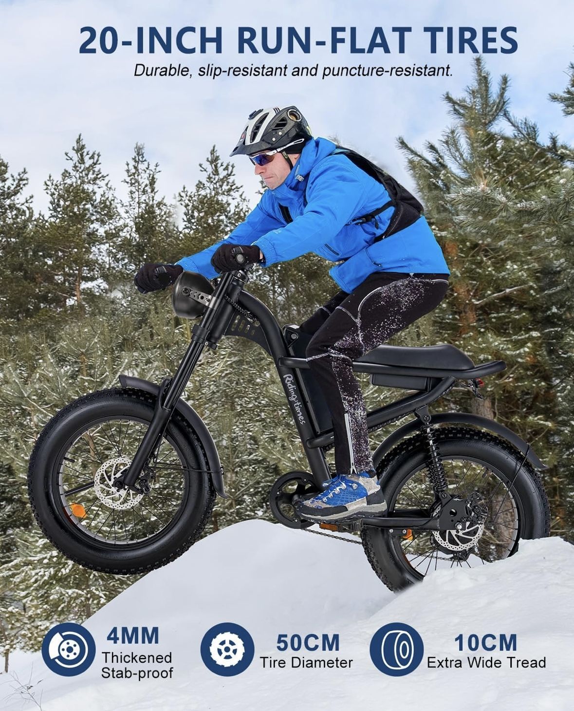 Riding'times 1500W Electric Bike for Adults Full Suspension, Long Seat Dirt Bike with 20" Fat Tire, Max 28/31MPH & 37-150 Miles, 15.6/20.4/31.2AH Batt