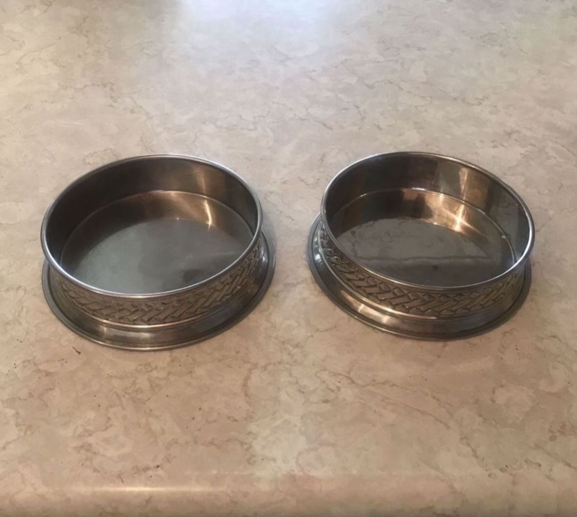 Pair Of Ralph Lauren Silver tone Wine Bottle Coasters Drip Trays Candle Holders