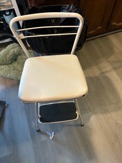 White Metal Step Stool Chair