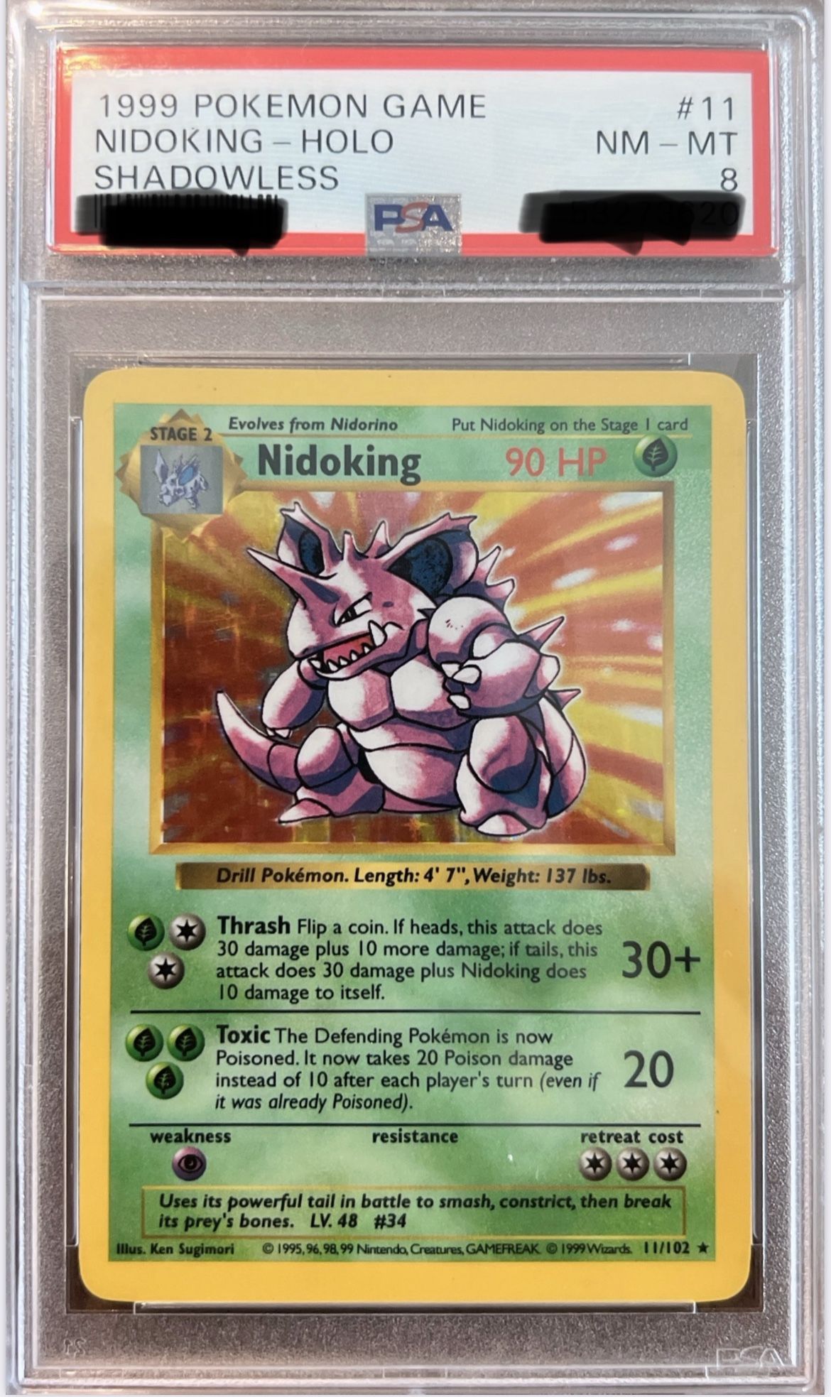 Pokemon Nidoking Base Set Shadowless Holo #11 1999 PSA 8