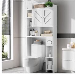 Over the Toilet Storage Cabinet, Freestanding Storage Cabinet Over Toilet, Bathroom Storages Organizer Cabinets with Toilet Paper Holder Stand and Adj