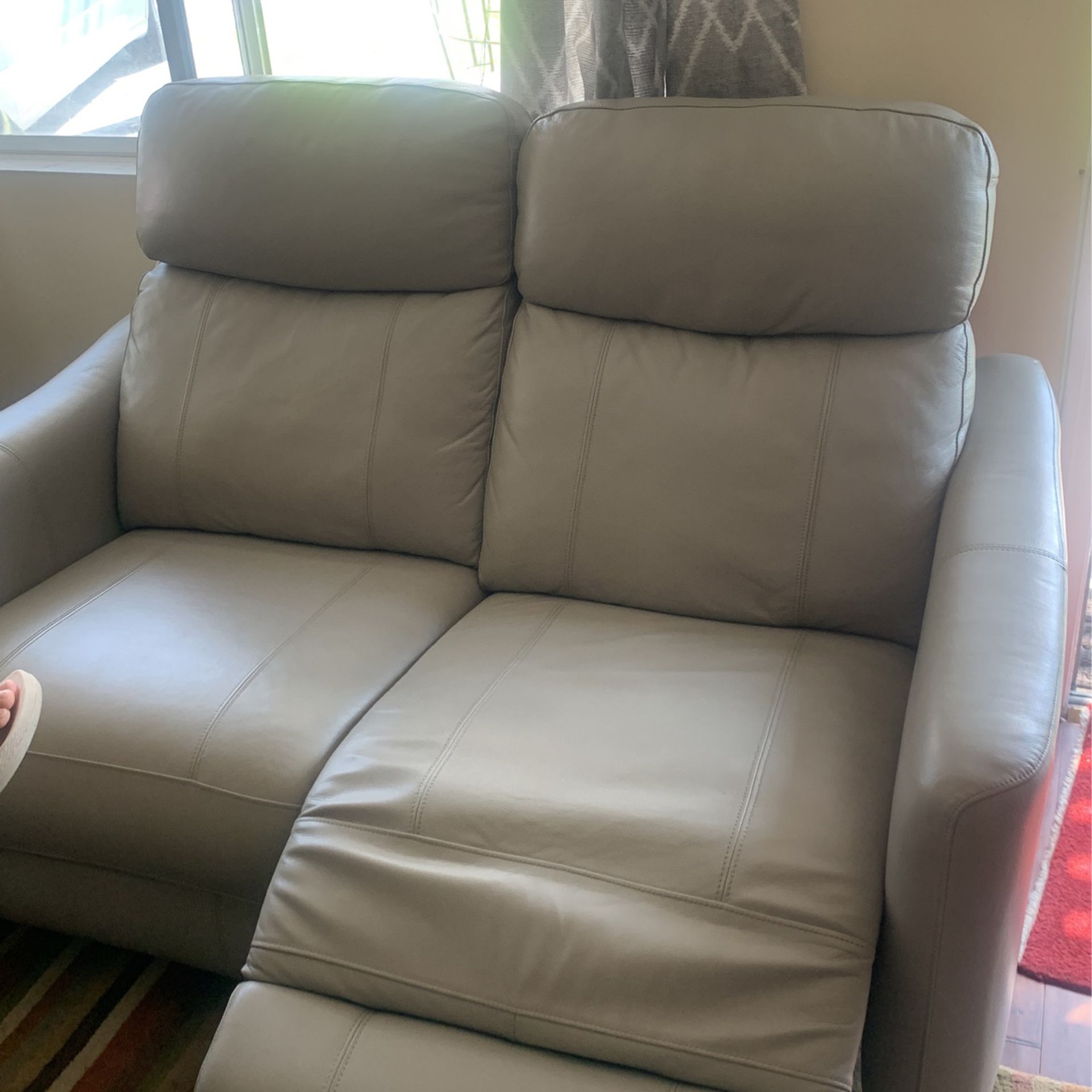Leather Couch  with loveseat  Grey Color/ 4  recliners , In A Very Good Condition 