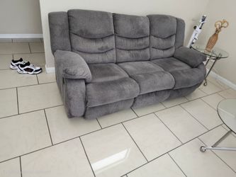 Gray Fabric Reclining Sofa 3-Seater