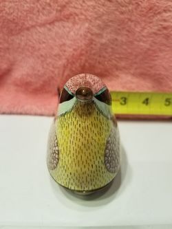 Enamel covered brass bird dish