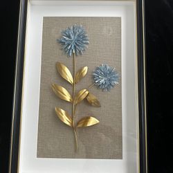 3D Gold & Blue Floral Framed Wall Art