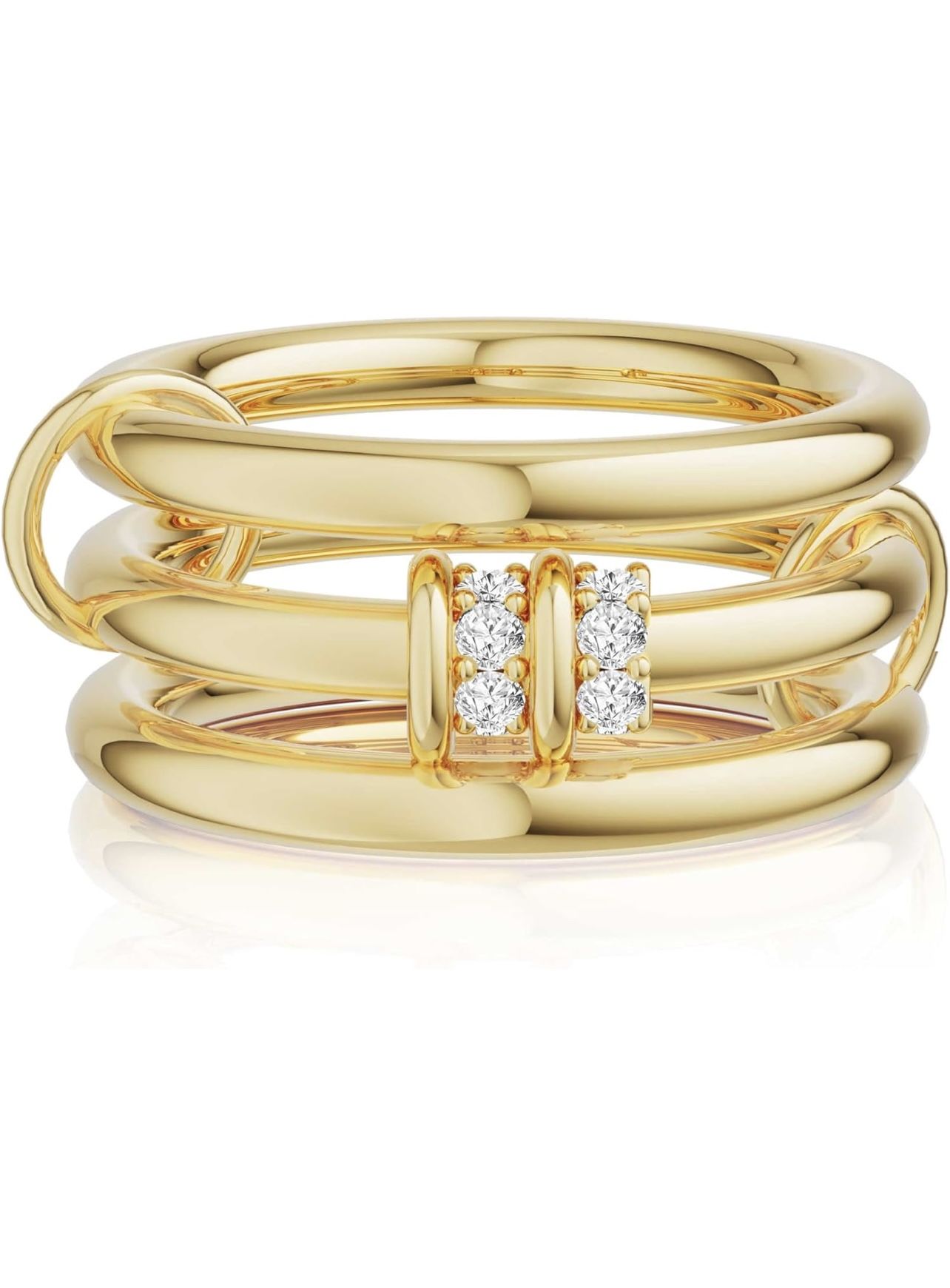 Stackable Rings for Women Non Tarnish, 14K Gold Plated Dainty Cubic Zirconia Rings Multi Chunky Gold Ring Mixed Metal Stacking Rings Set Gold Prom Jew