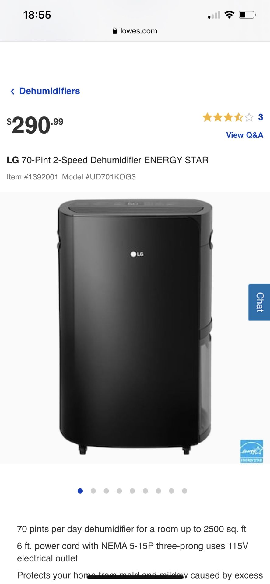 LG Dehumidifier UD701KOG3