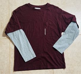 Zara Boys Burgundy Long-Sleeve Layered Tee with Grey Sleeves