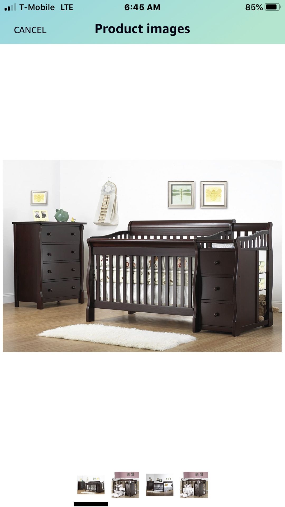 Complete nursery Sorelle Tuscany 4 in 1 crib / toddler bed / with diaper changer nightstand chest of drawers dual mattress