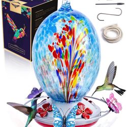 Hummingbird Feeders for Outdoors, Hummingbird Nectar Holder with Perch, Hand Blown Glass Hummingbird Feeder Containing Moat Hook, Magnetic Butterfly D