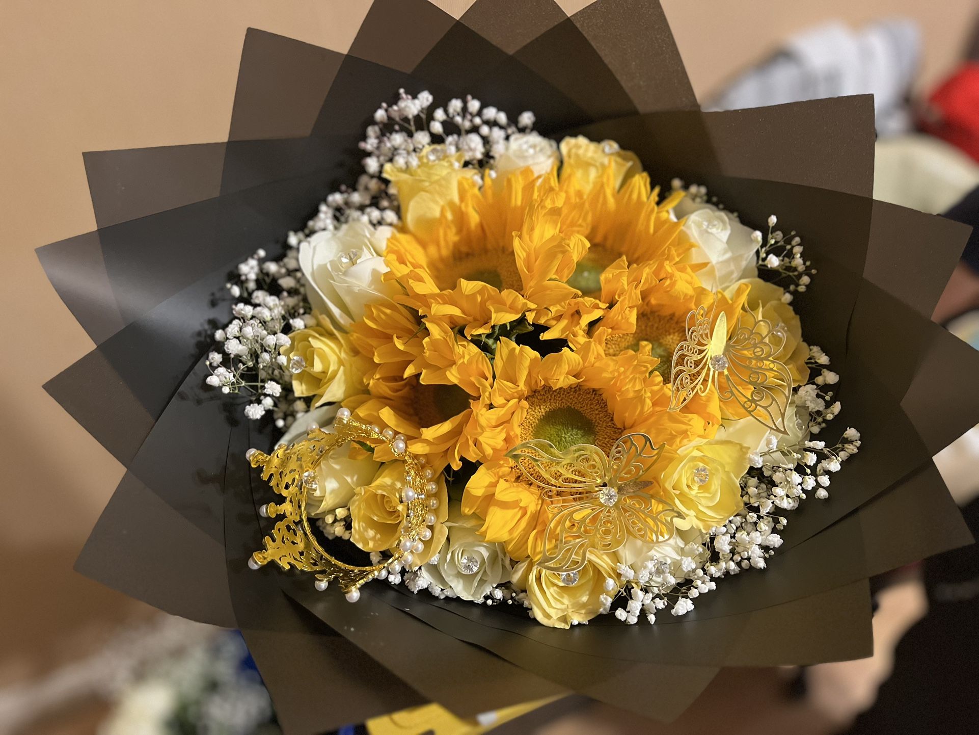 Sunflower And Rose Bouquet