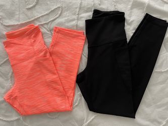 Lot of 2 Old Navy Elevate Compression Leggings, Neon Orange & Black - Size S