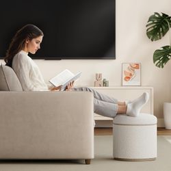 Round Ottoman with Storage, Ottoman Foot Rest, Boucle Small Ottoman, Foot Stool, Vanity Stool, Upholstered Sherpa Ottoman Support 250 lbs for Living R