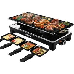 CUSIMAX Raclette Electric 2 in 1 Korean BBQ Grill Portable Adjustable Temperature Control With 8 Paddles, Cheese Raclette, Reversible Non-stick plate