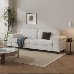 85 Inch Modern 3 Seater Sofa for Living Room, Deep Seat Chenille Couch with Adjustable Wide Armrest & Plush Backrest, Button Tufted Comfy Bedroom Sofa