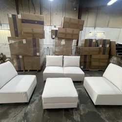  🔥Set of 5🔥Modern and comfortable oversized cloud cushioned sectional sofa without armrests with storage space, chenille fabric convertible 