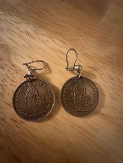 Vintage 1976 Swiss 1 Franc Coin earrings