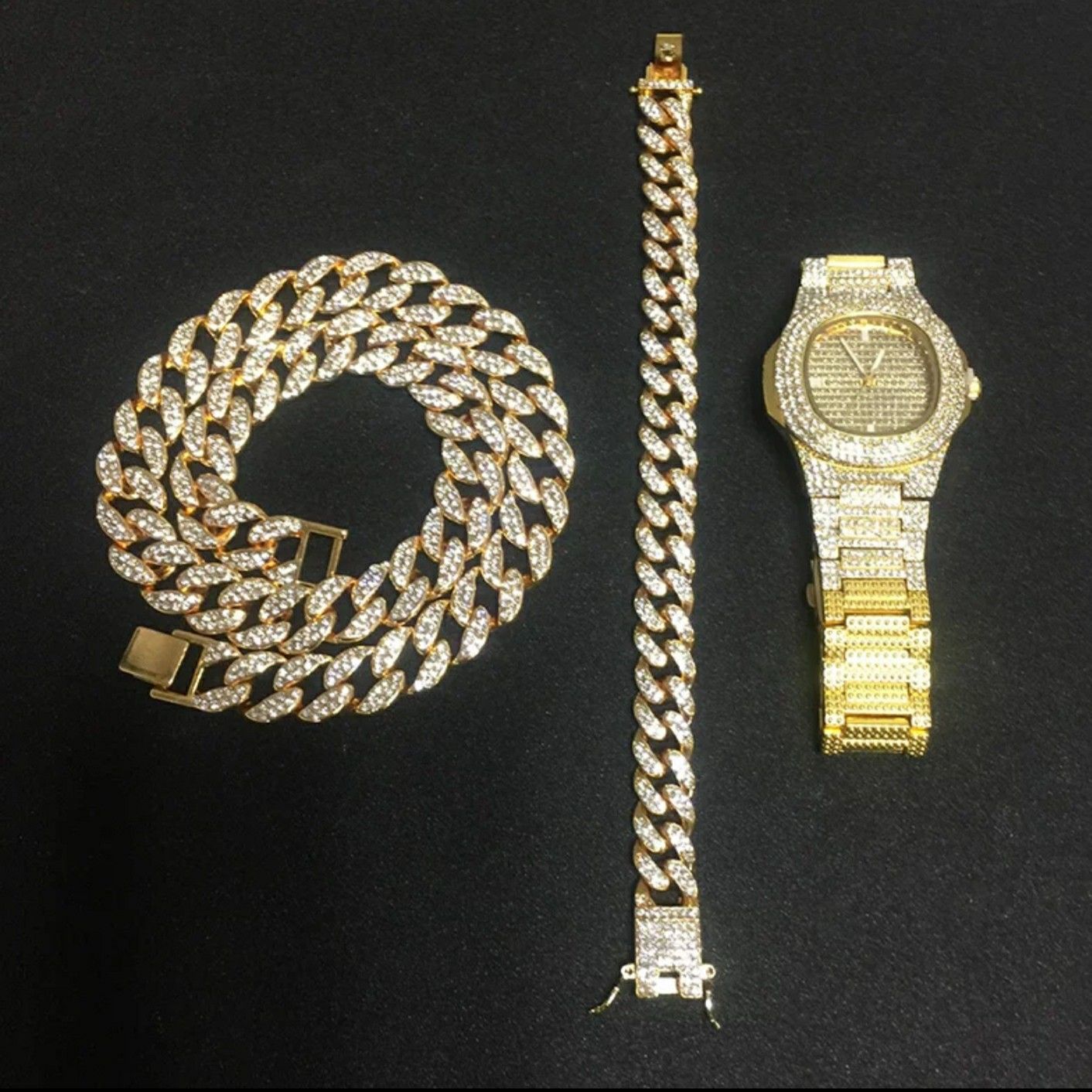 Gold bonded watch, bracelet, necklace combo