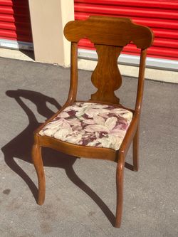Antique Wood Chair with Floral Upholstered Seat