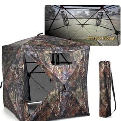 ARROWHEAD OUTDOOR 270° Vision 4.8x4.8 Ft Pop-up 2-3 Person See-Through Hunting Stealth Deer Blind Shelter w/Magnetic Door, Sliding Windows and Backpac