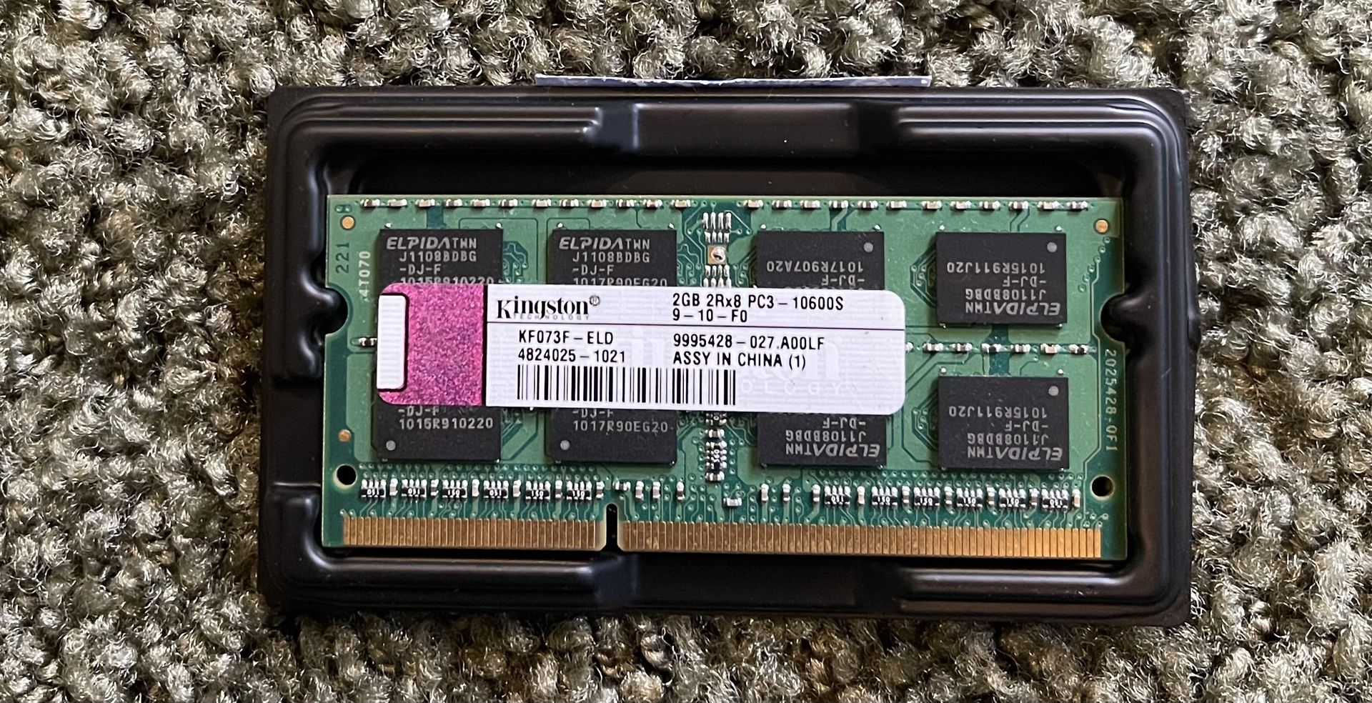 KF073F-ELD Kingston 2GB PC3-10600 DDR3-1333MHz non-ECC Unbuffered CL9 204-Pin So