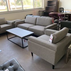 Reception Sofa Set 3 Pieces Gray Linen