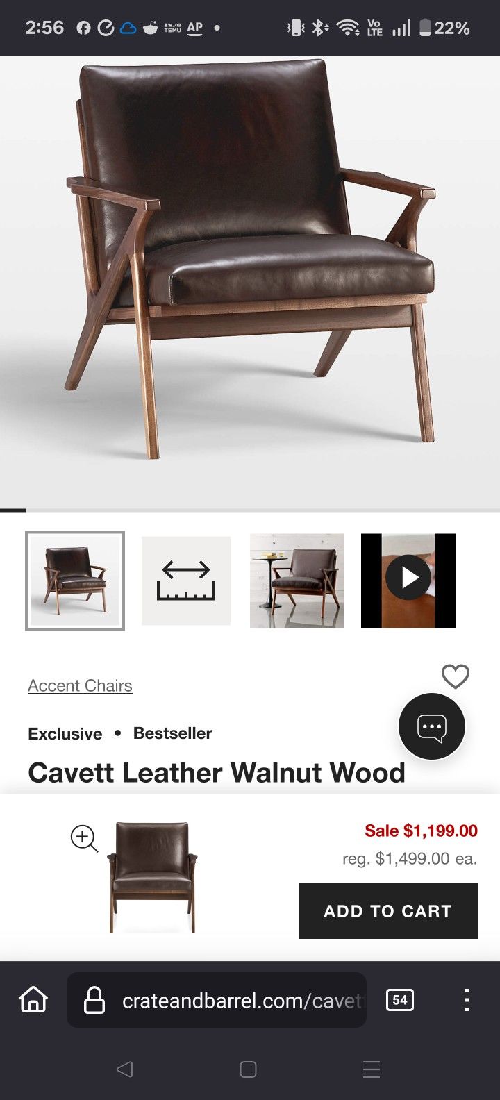 crate and barrel mid century modern Cavett Leather Walnut Wood