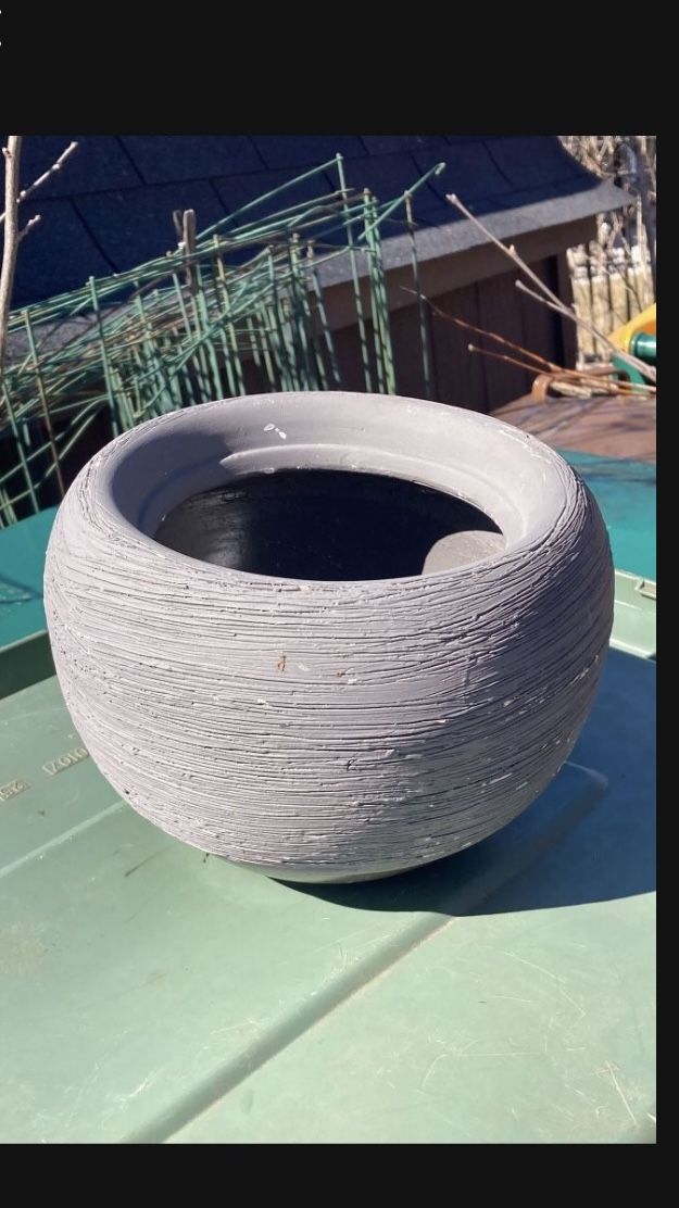 Grey Steel Combed Clay Plant Pot