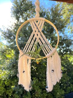 Wooden Hoop Beaded Macrame Air Plant Hanger