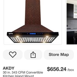 KITCHEN ISLAND Mount Range Hood In Embossing Copper With LED And Touch Panel