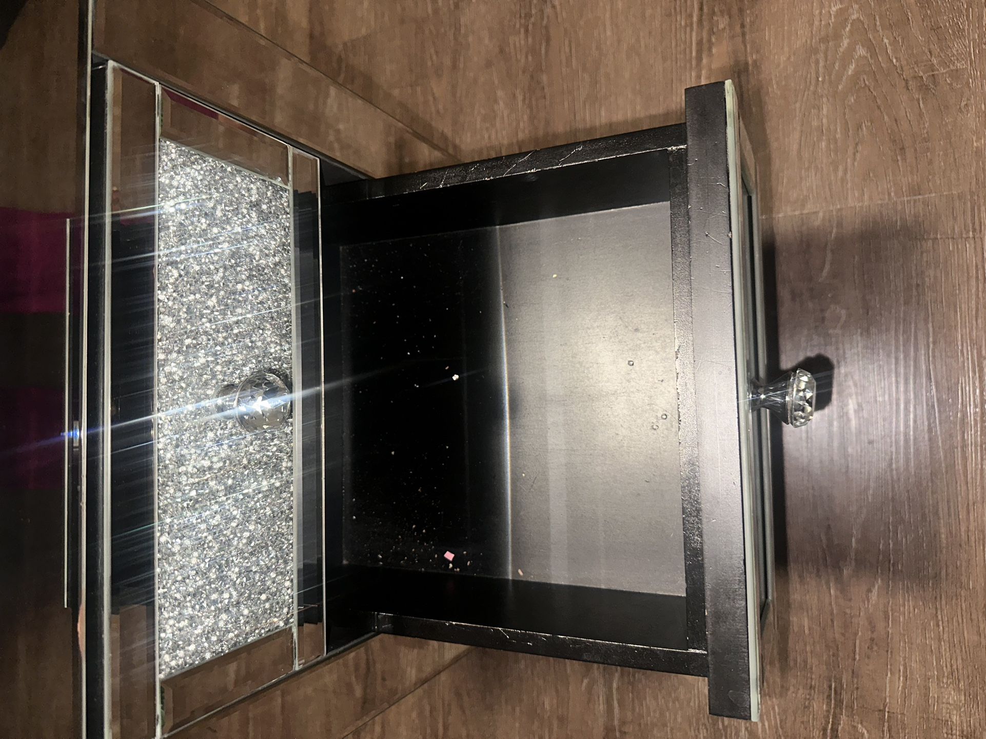 Mirrored Nightstand 1 Drawers Crushed Diamond