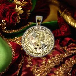 14kt Tri Color Gold Round Religious Mother Mary Pendant with CZ’s