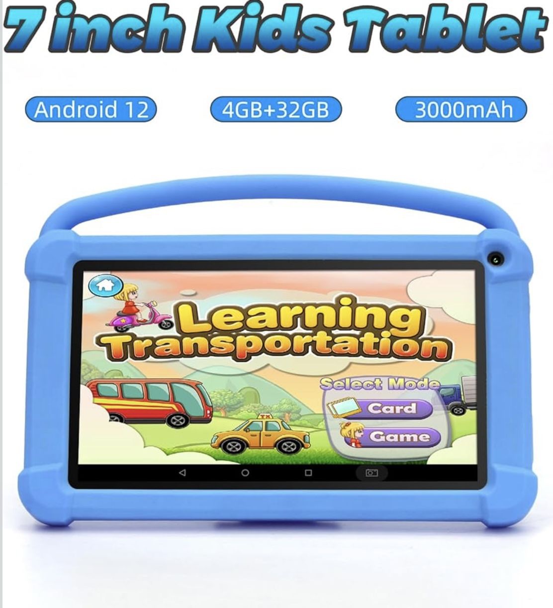 Android Tablets for Kids 4GB RAM 32GB ROM Toddler Tablet WIFI Bluetooth Safety Eye IPS Screen Parental Control, Dual Camera Shockproof Case