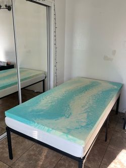 TWIN BED FRAME + MATTRESS + MATTRESS TOPPER