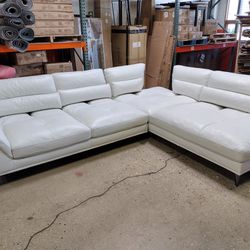 2-piece  White Leather Push Back Sectional