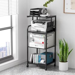 ASSEMBLED Printer Stand with Adjustable Storage Shelf, 4 Tier Large Tall Printer Table with Wheels for Home Office Storage and Organization, Rolling S