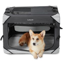 Lesure Collapsible Dog Crate - Portable Dog Travel Crate Kennel For Medium Dog, 4-Door Pet Crate With Durable Mesh Windows, Indoor & Outdoor (Charcoal