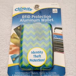 Aluminum RFID Protection Wallet Zig Zag Pattern Green Blue New With Tags  Sealed