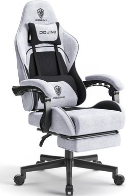 Dowinx Gaming Chair Fabric with Pocket Spring Cushion, Massage Game Chair Cloth with Headrest, Ergonomic Computer Chair with Footrest 290LBS, Black an