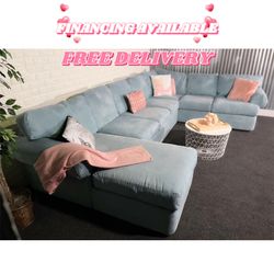 LARGE PASTEL BLUE SECTIONAL SOFA COUCH SALA