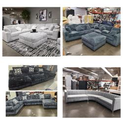 Brand NEW  11x11ft SECTIONAL COUCHES, PAISLEY GUNMENTAL, PAISLEY LIGHT GREY FABRIC  VELVET  SILVER,  PAISLEY BLACK FABRIC  Sofa 