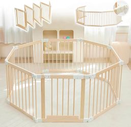 Wooden playpen for babies and toddlers, foldable play yard with gate, adjustable 56 * 56 * 24inches